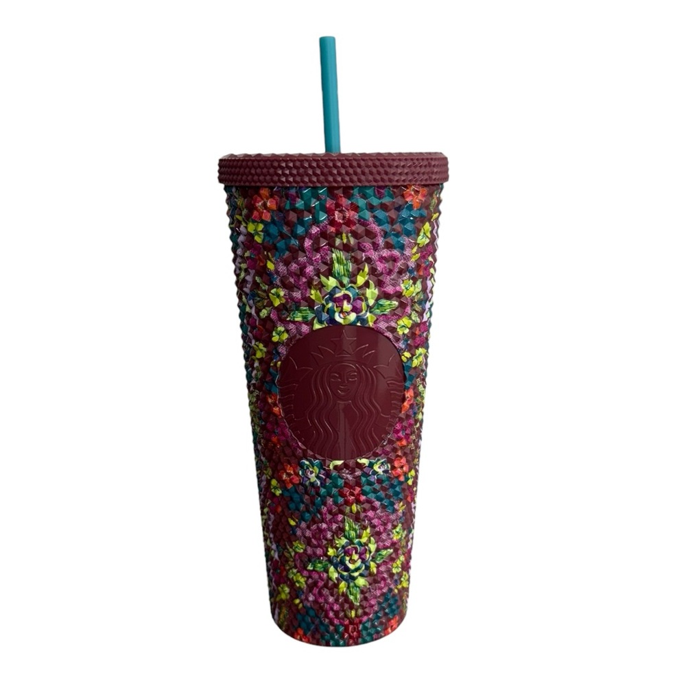 2024 STARBUCKS Studded Floral Bling 24oz Venti Cup Cold Drink Coffee Company NEW